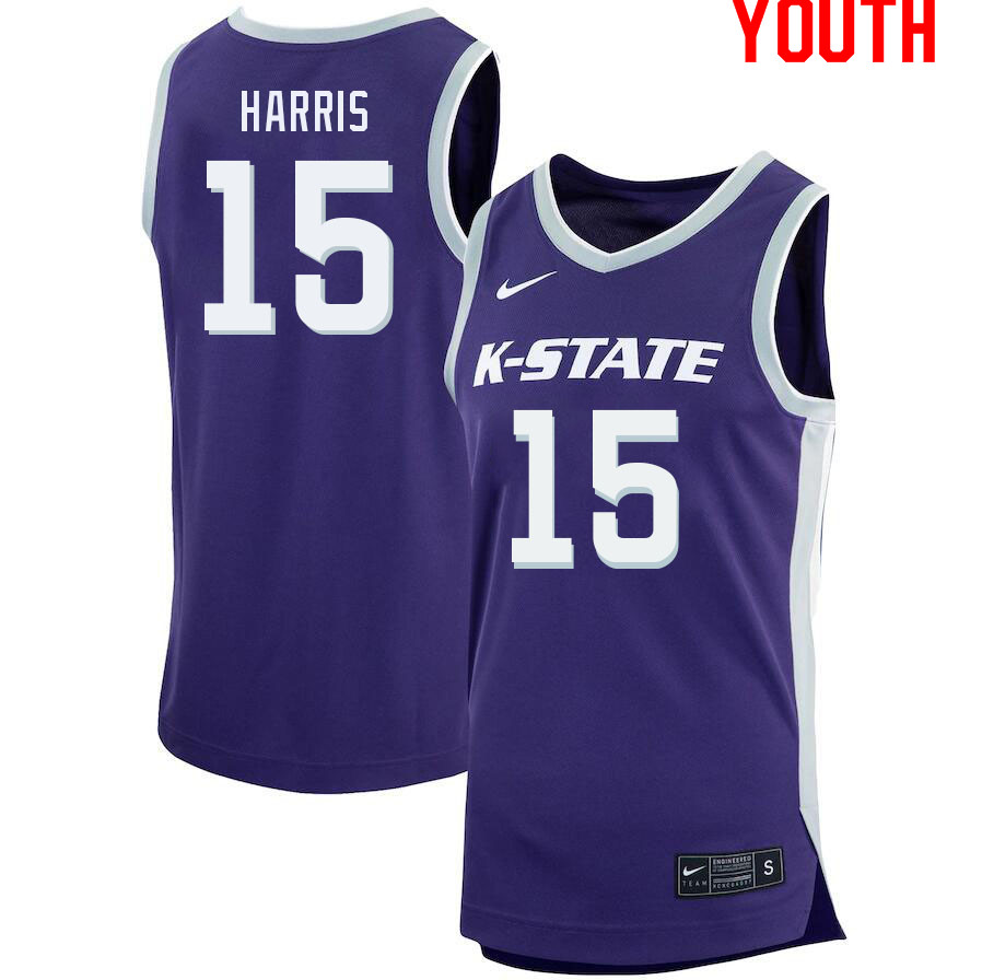 Youth #15 Trey Harris Kansas State Wildcats College Basketball Jerseys Sale-Purple